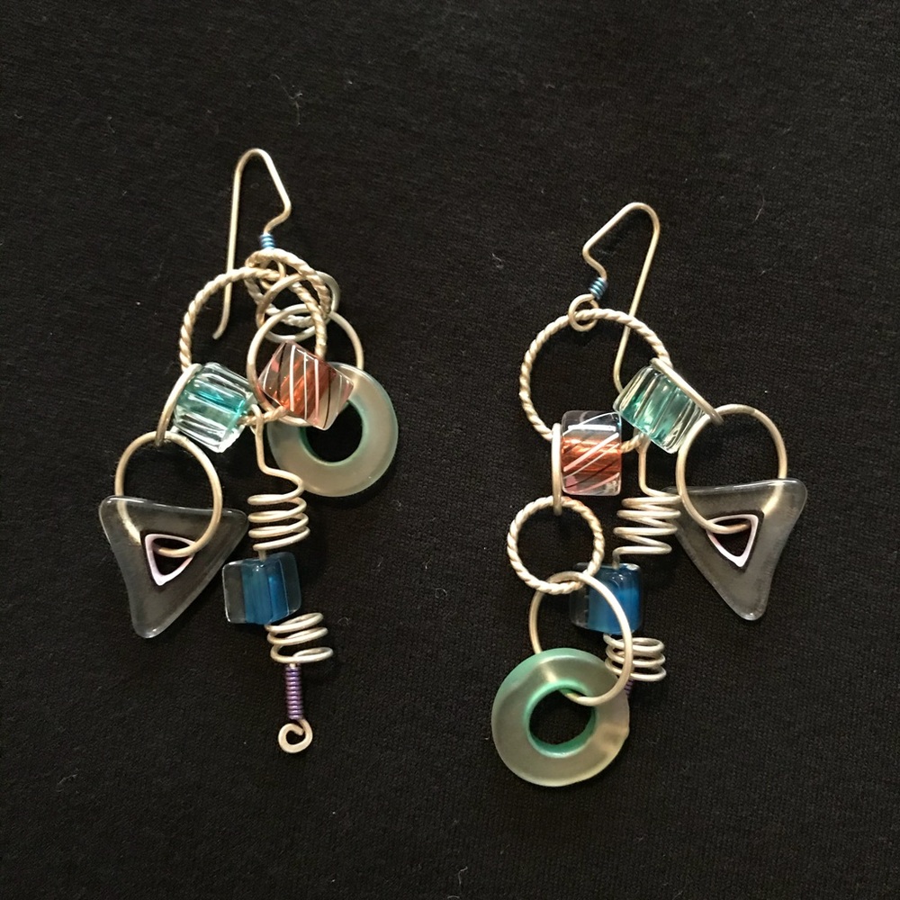 Artisan silver/gold beaded hanging earrings